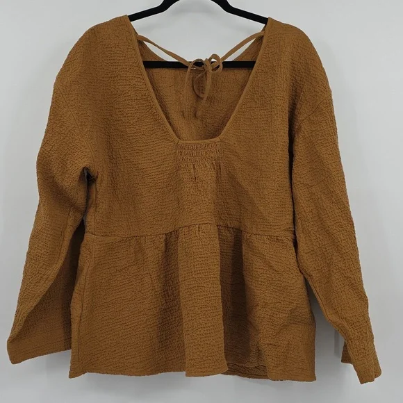 Madewell Brown Boxy Peplum Blouse Long Sleeeves Size L - Picture 4 of 9